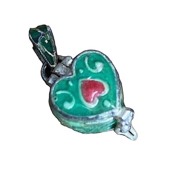 Tibetan Prayer Box Sterling Silver Enameled Wish Box Pendant - Picture 3 of 12